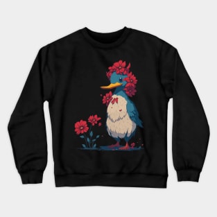 Cute Duck With Red Flowers Crewneck Sweatshirt